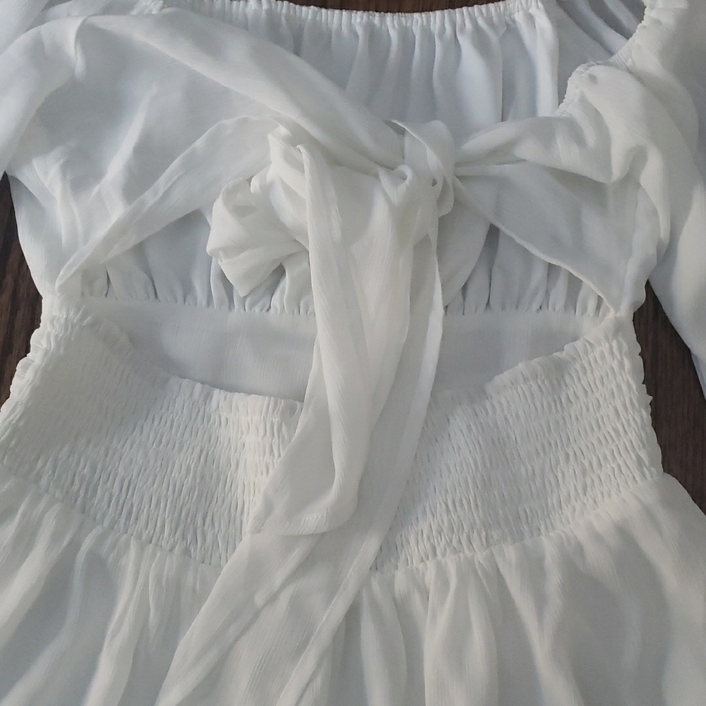 Elegant White Tie Back Women's Dress - Picture 13 of 15